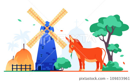 Village life in Israel - modern colored vector illustration 109833961