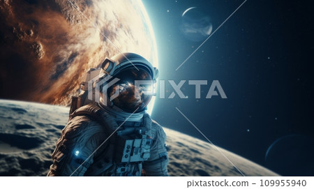 AI-generated content. Astronaut against the backdrop of the earth in space. Neural network AI generated art 109955940