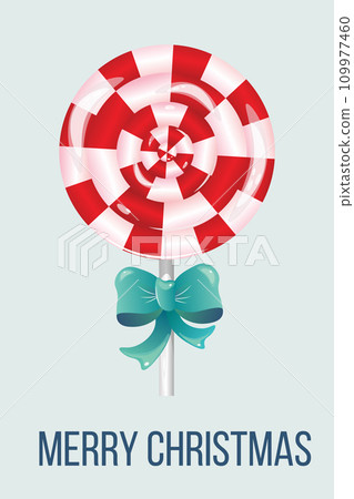 New Year postcard with round lollipop with turquoise bow. Vector 109977460