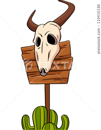 Cowboy Bull Skull Cartoon Colored Clipart  110410186