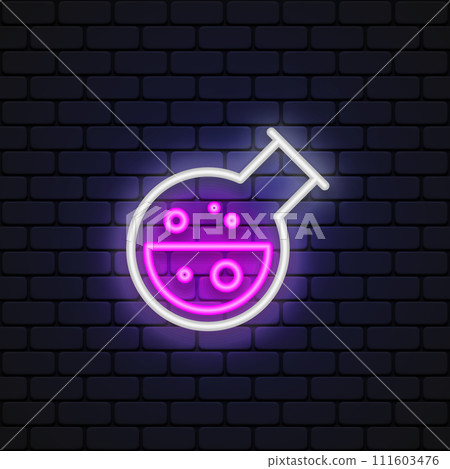 Chemistry neon banner. Chemistry lab line icon. Laboratory flask sign. Analysis symbol. Vector illustration 111603476