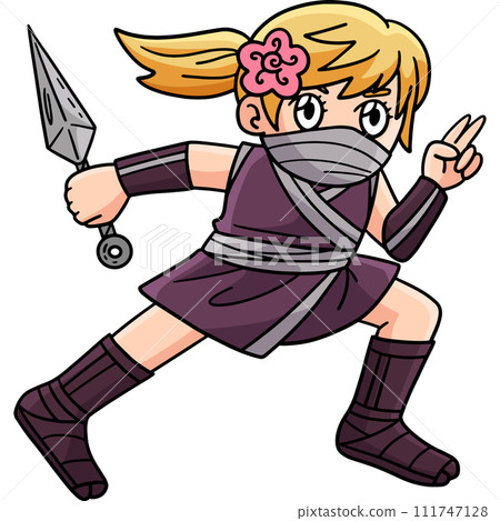 Ninja Kunoichi with Kunai Cartoon Colored Clipart 111747128