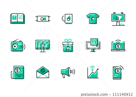 Advertising and Finance - set of line design style icons 111140912