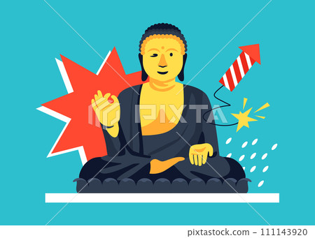 Winking Buddha in lotus position - modern colored vector illustration 111143920