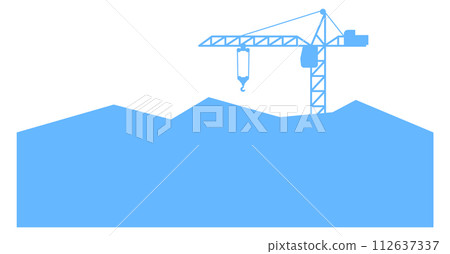 Construction crane silhouette above mountain. Industrial background 112637337