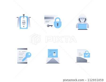 Hacking and data breach - flat design style icons set 112931859