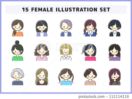 Illustration material set of women, children, and the elderly 112114218