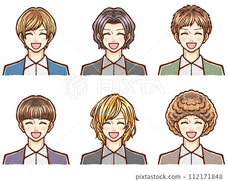 Smiling adult male hairstyle illustration material set 112171848