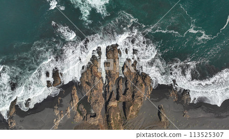 Drone aerial view of arco Calan coast near Constitucion Chile, Pacific ocean, Top view 113525307