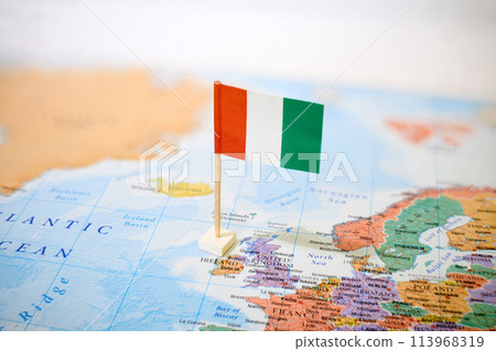 Ireland on world map with flag 113968319