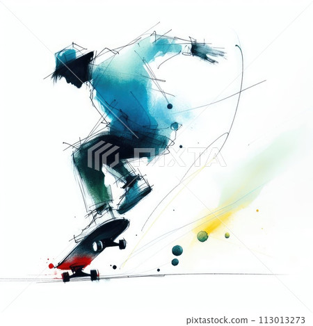 Hand drawn skateboarding in Generative AI. 113013273