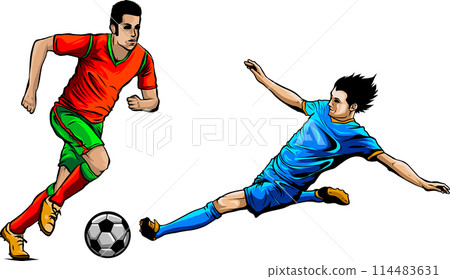 kick the ball soccer vector illustration. digital hand draw design 114483631