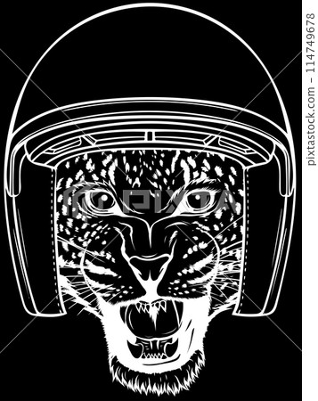 leopard head in white line on black background 114749678