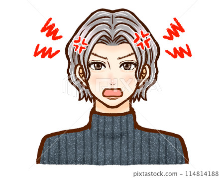 Illustration material 5 of an adult man with silver hair and perm wearing a high-necked sweater 114814188