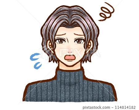 Illustration material 5 of a permed adult man wearing a high-necked sweater 114814182