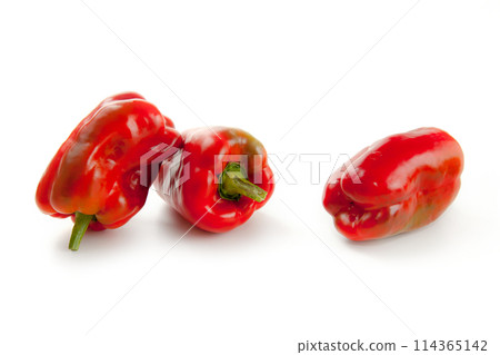 Three red bell pepper isolated on white background with clipping path. . 114365142