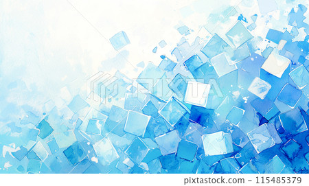 Watercolor illustration background of lots of light blue icy square blocks 115485379