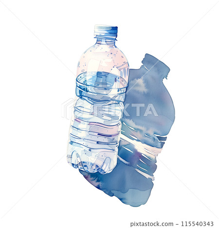 Watercolor illustration of a plastic bottle of water on white background 115540343