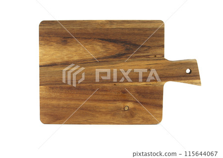 Wooden cutting board with a handle isolated on a white background 115644067