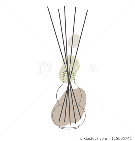 Wooden Aroma Sticks in Glass Jar. Essential Air Fragrance Diffusor Aromatherapy. Spa and Beauty relax. Outline Drawing with Abstract color shapes. Vector Linear illustration Isolated on white 115695745