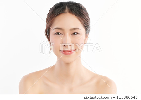 Beautiful young asian woman with clean fresh skin on white background, Face care, Facial treatment, Cosmetology, beauty and spa, Asian women portrait. 115886545