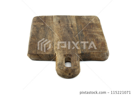 Wooden cutting board with a handle isolated on a white background 115221071