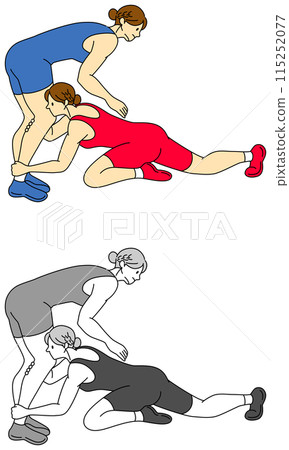 Illustration set of female wrestlers 115252077