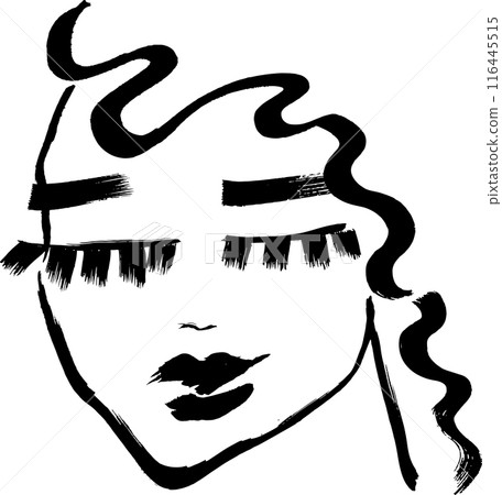 Contemporary Dry Brush Abstract Modern Girl Portrait. 116445515