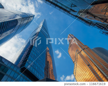 Modern skyscrapers and cityscape with reflective glass buildings 116671619