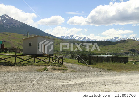 Cabins along w trek  Patagonia Chile 116806706