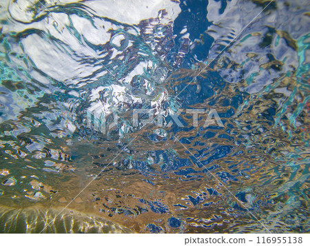 Beautiful water bubbles floating in the pool 116955138