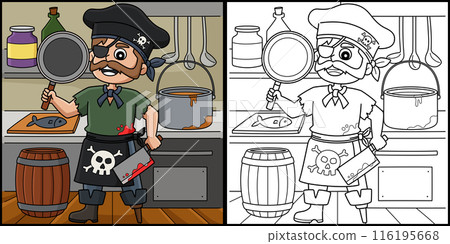 Pirate Crew Coloring Page Colored Illustration 116195668