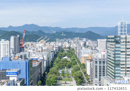 Sapporo, Hokkaido, Sapporo city center, Odori Park and Sapporo cityscape 117432651