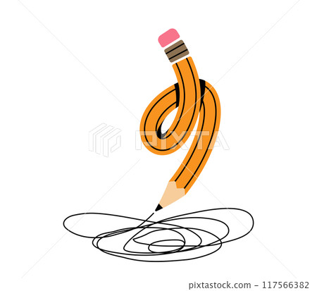 Twisted pencil with doodle vector illustration. Drawing tool for artists, students curve form. Flat modern education concept isolated on white background 117566382