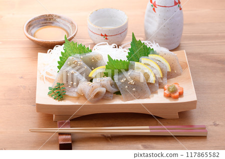 Sashimi konnyaku made from regular konnyaku 117865582