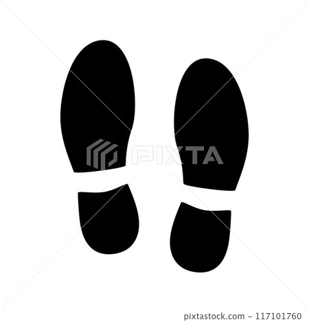 Footprint, silhouette. Shoe soles print. Foot print tread, boots, sneakers. Impression icon. Vector illustration. 117101760