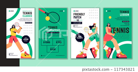 Tennis Player Sport Social Media Stories Flat Cartoon Hand Drawn Templates Background Illustration 117343821