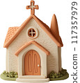 3d cartoon  house with a church 117357979