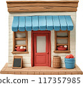 3d cartoon shop building with red pot and pot 117357985