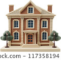 3d cartoon house with a wooden door 117358194