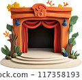 3d cartoon empty room with red brick wall and house 117358193