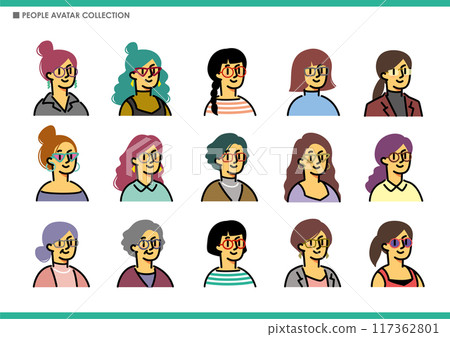 A set of simple women icons. Glasses. 117362801