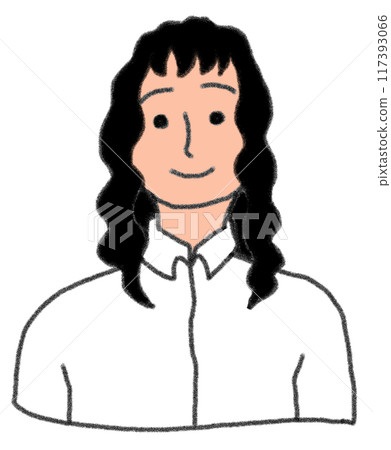 Illustration of the upper body of a person wearing a white shirt in pencil drawing style 117393066