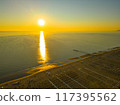 Beautiful sunrise over the Adriatic Sea. Drone view of Rimini, Italy 117395562