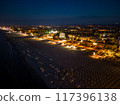 Drone view of the night city and the coast of Rimini, Italy 117396138