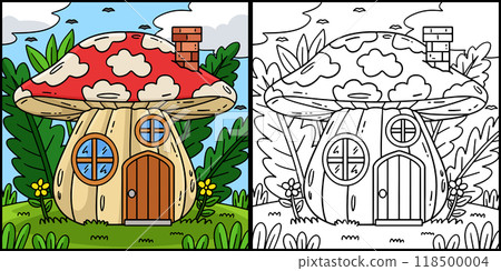 Mushroom House Coloring Page Colored Illustration 118500004