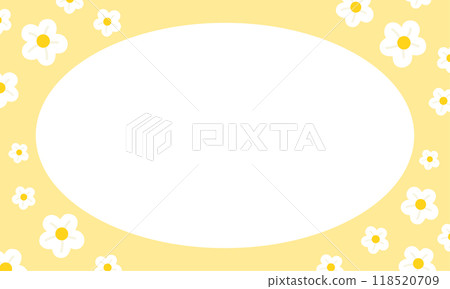 Rectangle, pastel yellow frame of flowers for card, gift wrap, pakaging, floral print, decoration, banner, ad template, social media, poster, post card, spring, summer, polaroid frame, image, paper 118520709