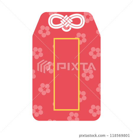 Illustration of a red amulet with a floral pattern 118569801