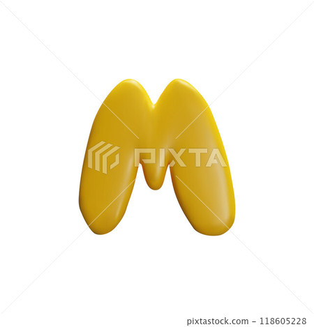 A bright vector flat 3d letter "M" made of yellow plasticine on a white background. 118605228