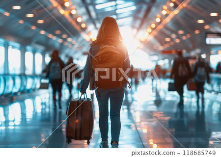 airport with tourists people walk in the airport with, blurred and bokeh background. 118685749